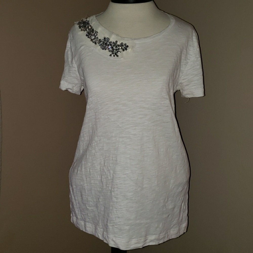J. CREW Rhinestone neckline white top